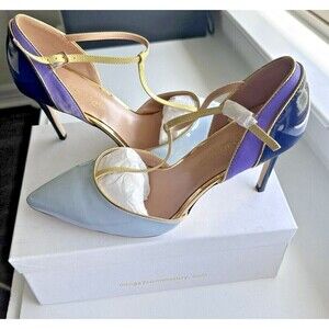 THINGS II COME Women's Shoes Justice Blue Multi color Patent Satin Pumps size 10